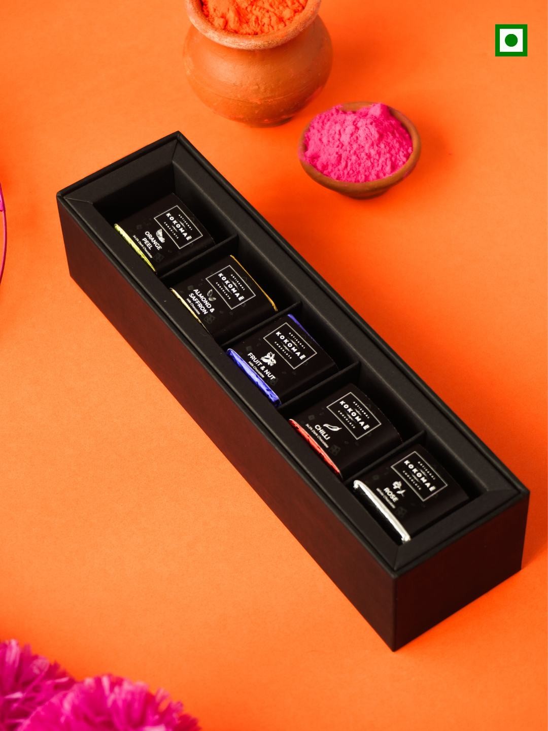 

Kokomae Artisanal Chocolate Holi Slim Chocolate Hampers With 25 Bite Sized Chocolates, Assorted