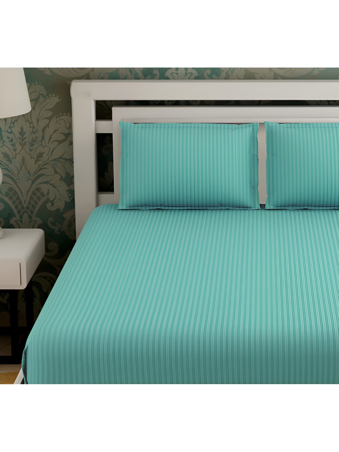 

Aura Blue Striped 144 TC Queen Bedsheet with 2 Pillow Covers