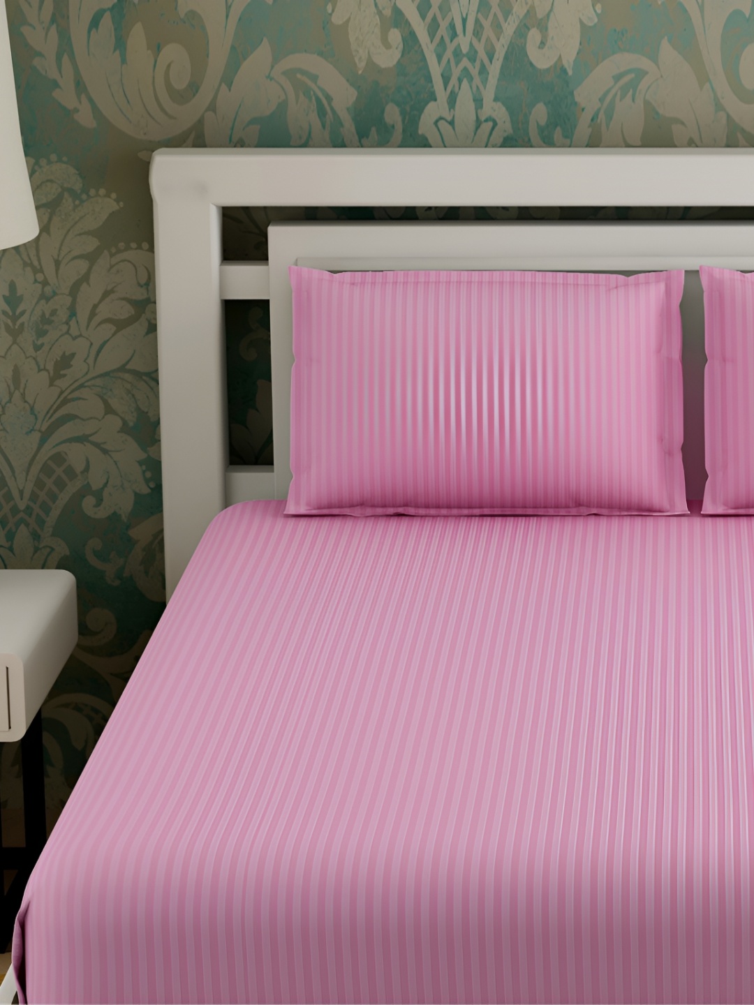 

Aura Pink Striped 144 TC Queen Bedsheet with 2 Pillow Covers