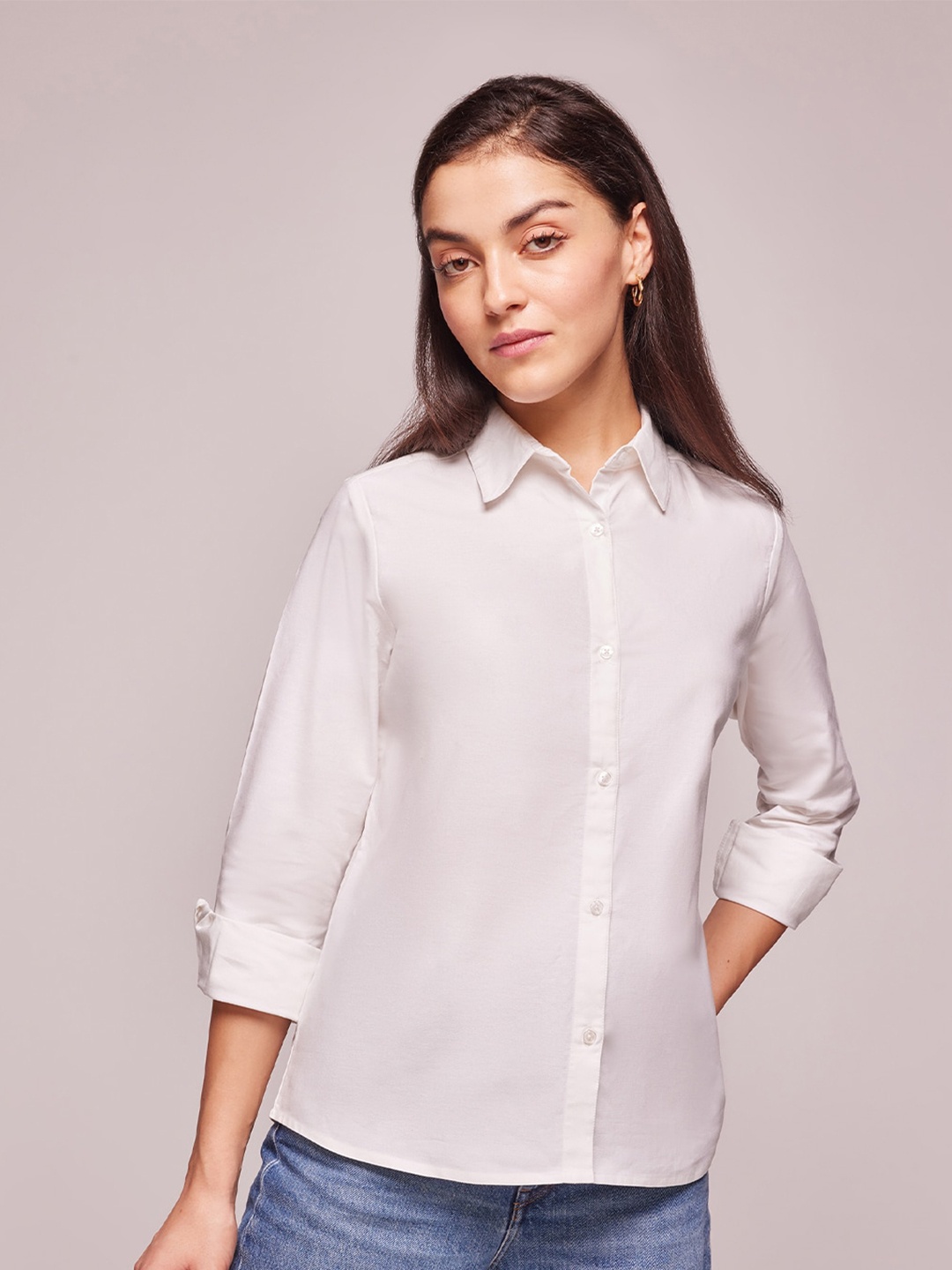 

Bombay High Women Regular Fit Solid Spread Collar Oxford Shirt, White