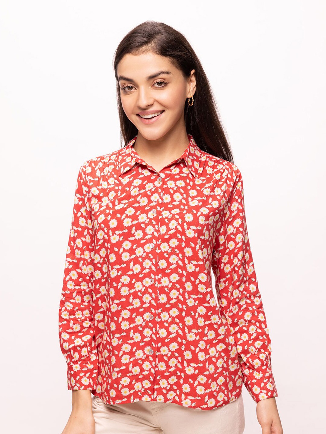 

Bombay High Women Regular Fit Floral Print Spread Collar Shirt, Red