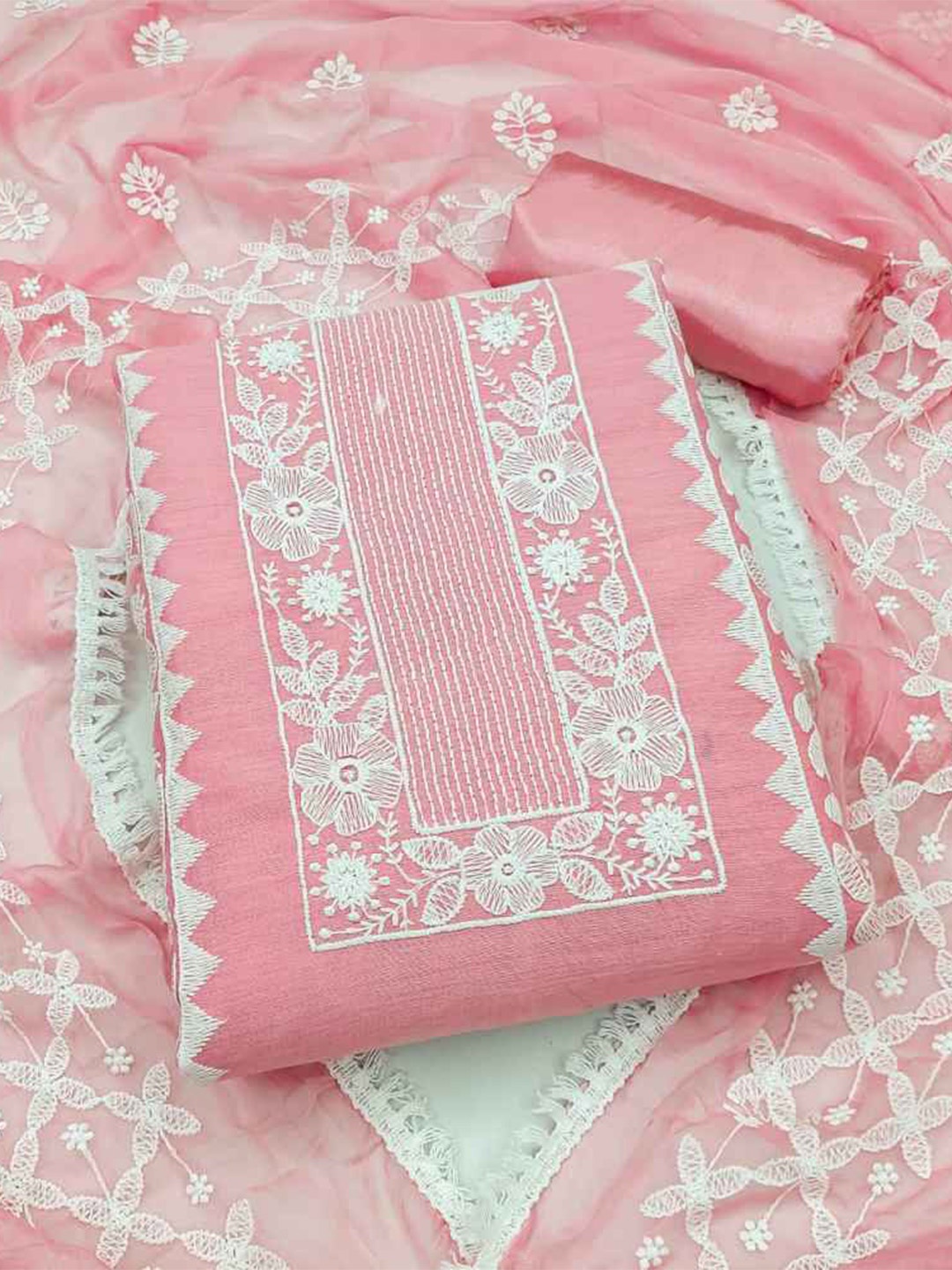

faxofab Silk Georgette Unstitched Dress Material, Pink