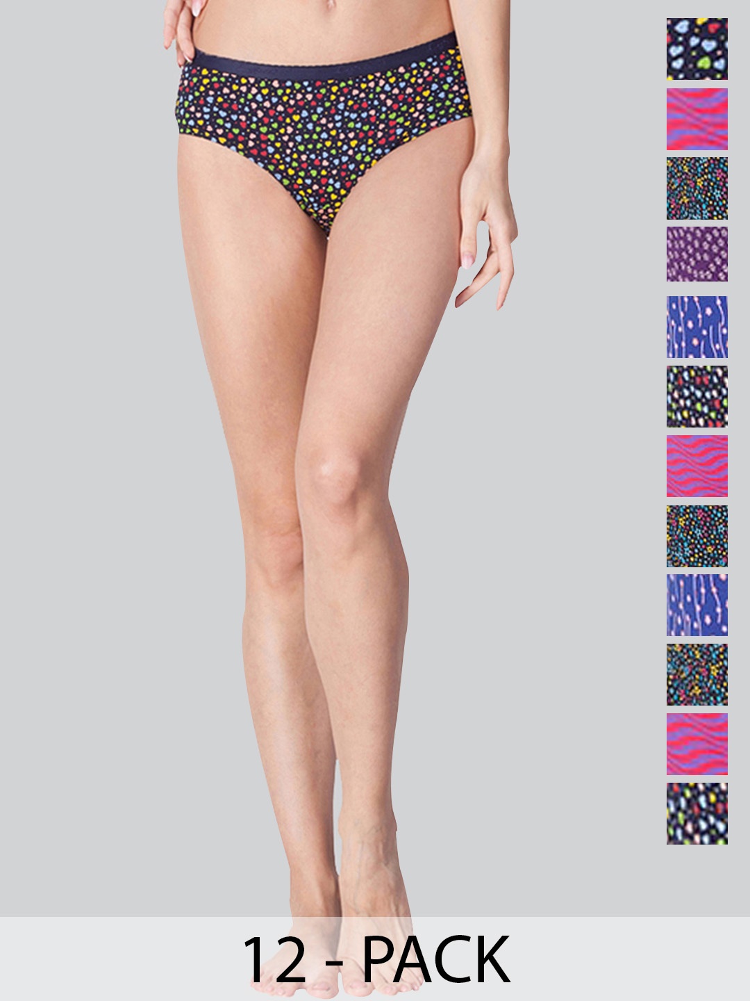 

LYRA Women Pack of 12 Assorted Floral Printed Anti-Odour Hipster Briefs