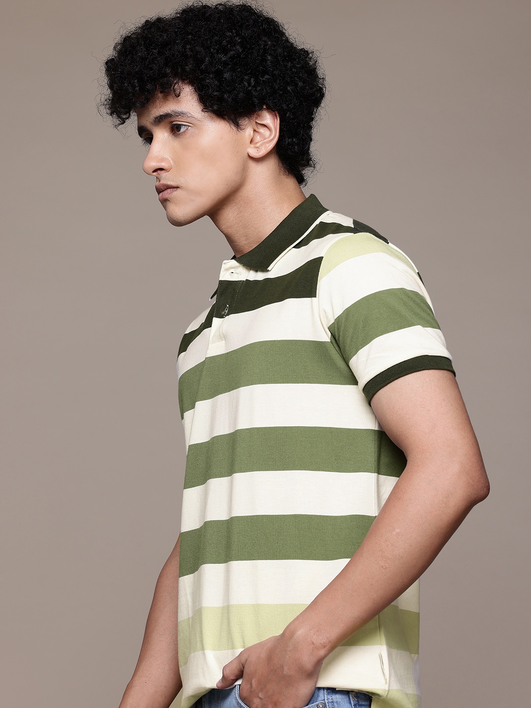 

The Roadster Lifestyle Co. Striped Polo Collar T-shirt, Green