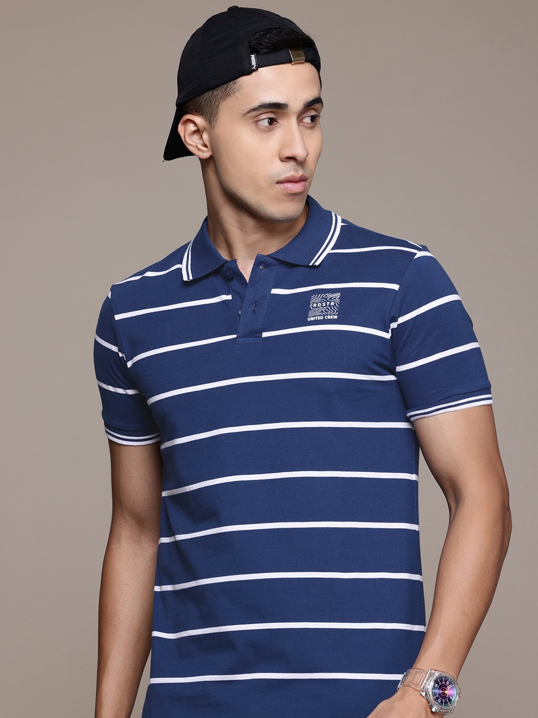 

The Roadster Lifestyle Co. Striped Polo Collar T-shirt, Blue