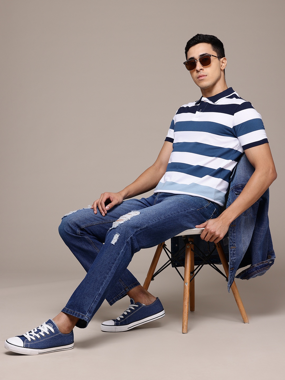

The Roadster Lifestyle Co. Striped Polo Neck T-shirt, Blue