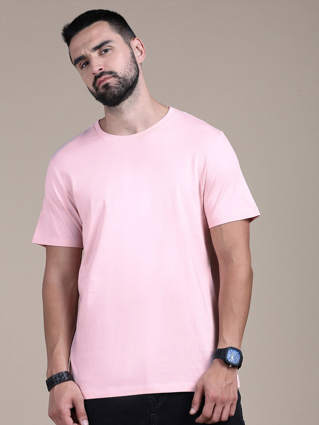 

The Roadster Lifestyle Co Round Neck Short Sleeves Cotton T-Shirt, Pink