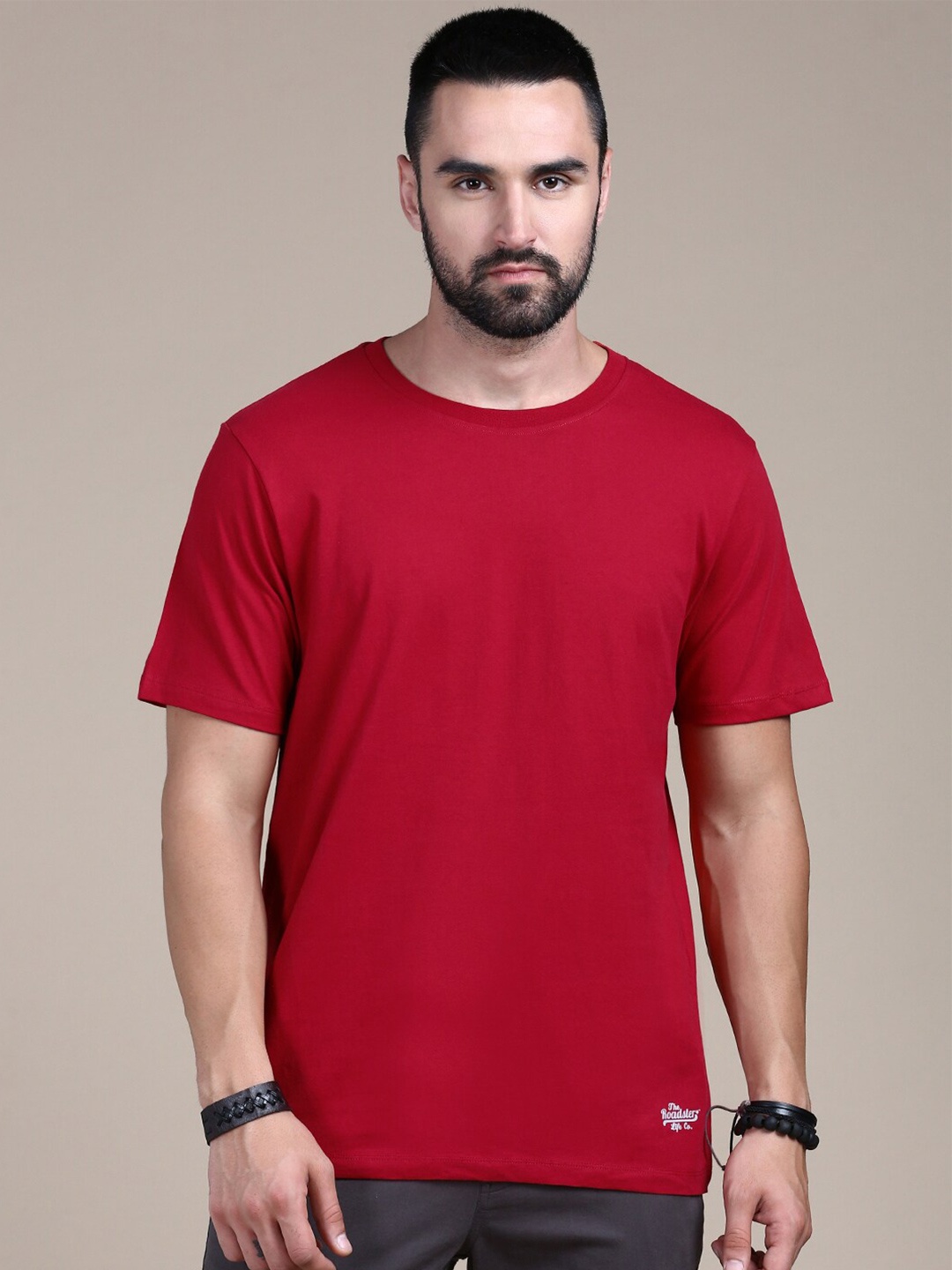 The Roadster Lifestyle Co. Red Round Neck Cotton T-Shirt