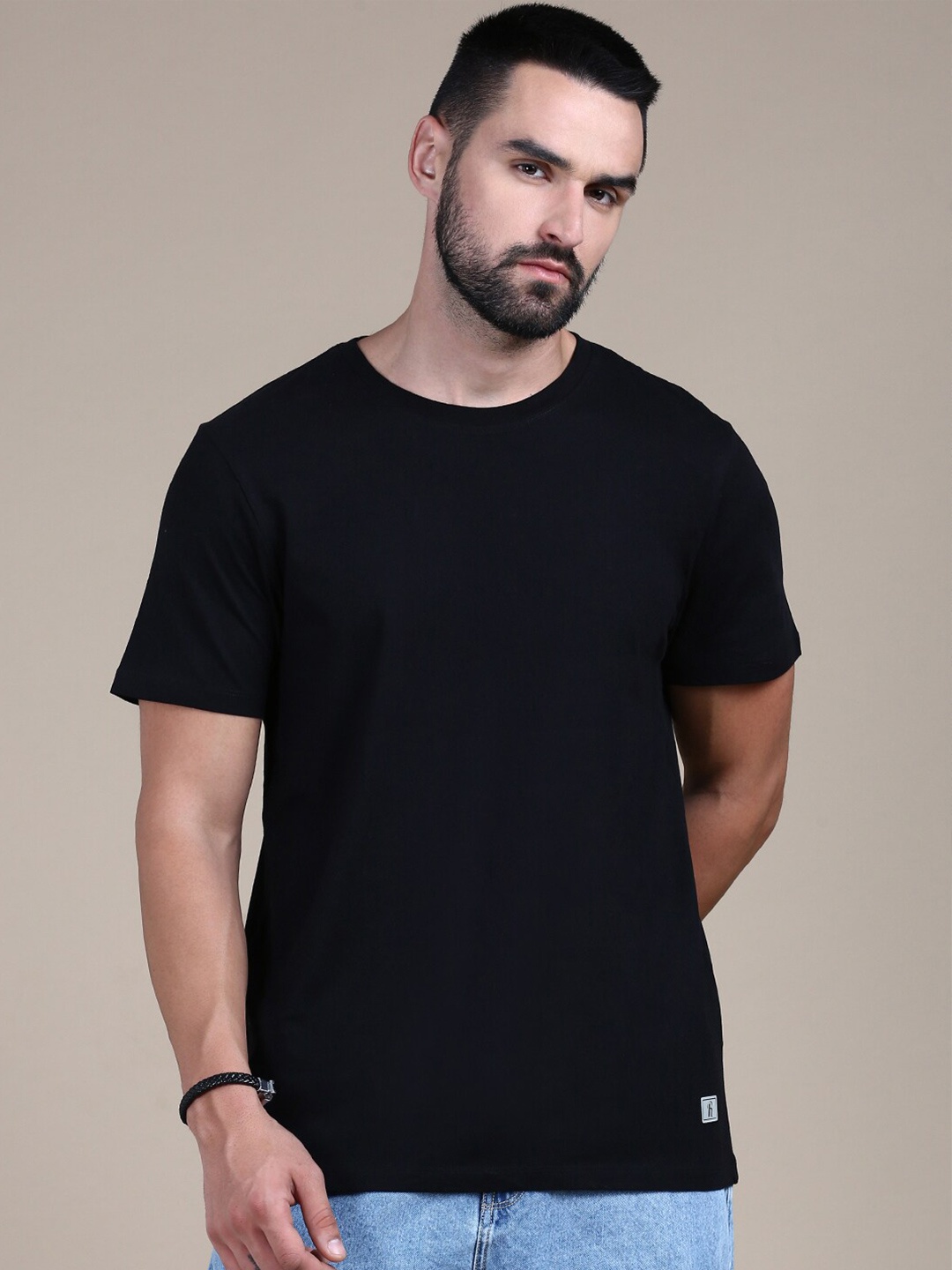 

The Roadster Lifestyle Co. Round Neck Cotton T-Shirt, Black