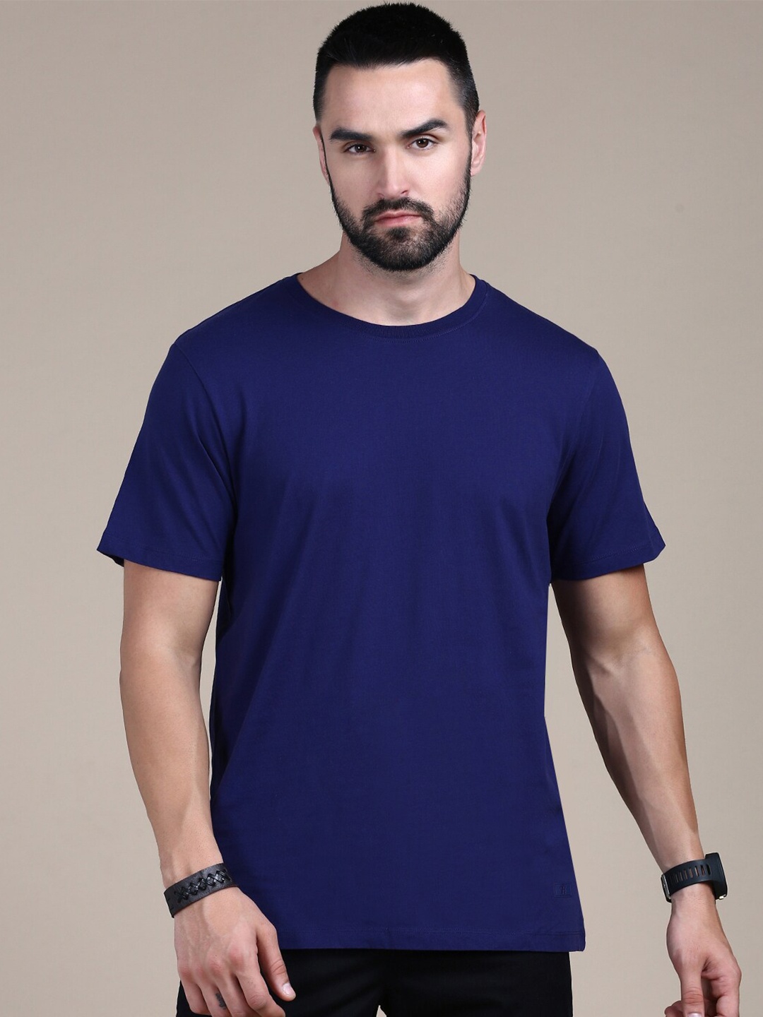 

The Roadster Lifestyle Co. Navy Blue Round Neck Cotton T-Shirt