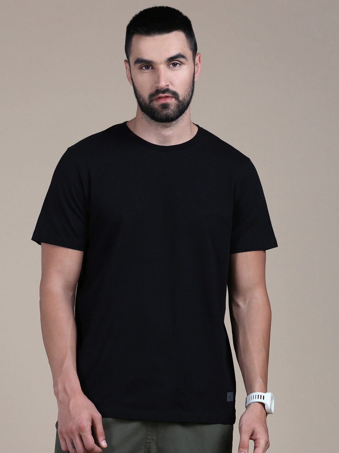 

The Roadster Lifestyle Co. Black Round Neck Cotton T-Shirt