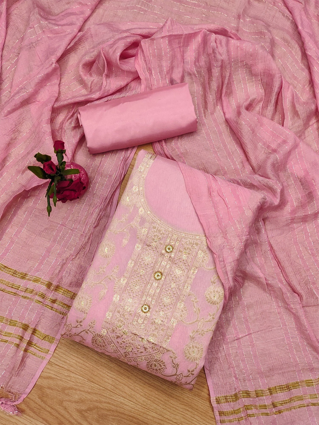 

Panzora Unstitched Dress Material, Pink