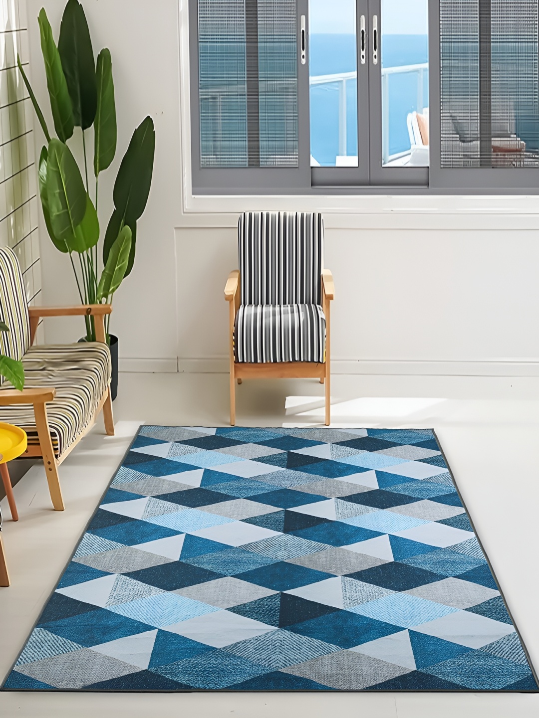 

bsb home Blue & Grey Geometric Anti Skid Carpet
