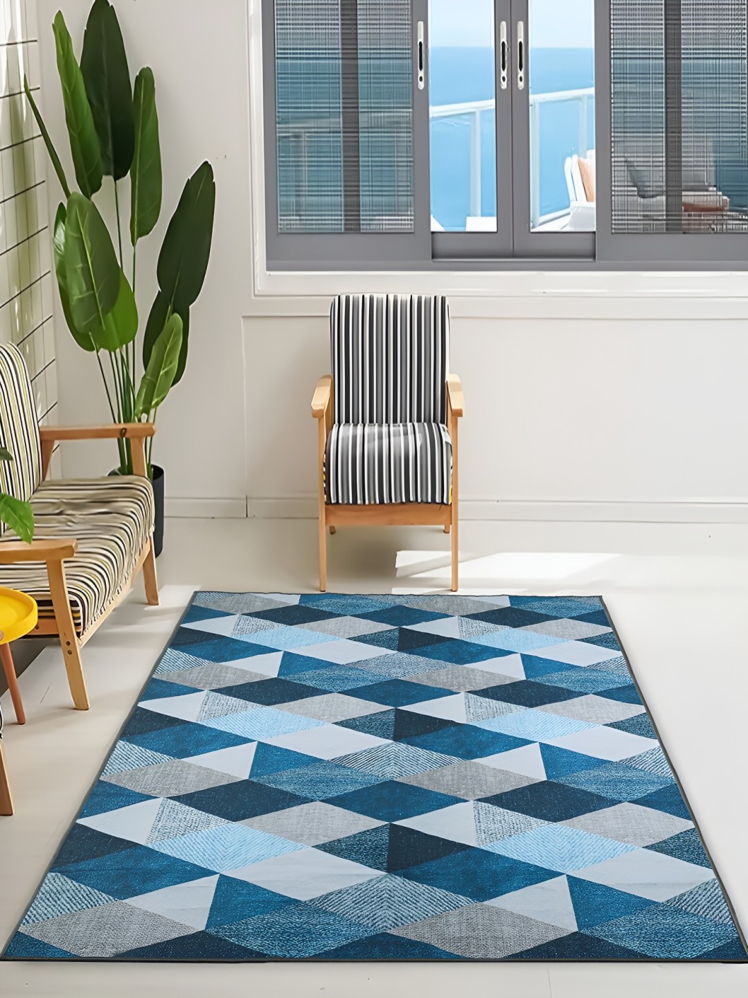 

bsb home Blue & Grey Geometric Anti Skid Carpet