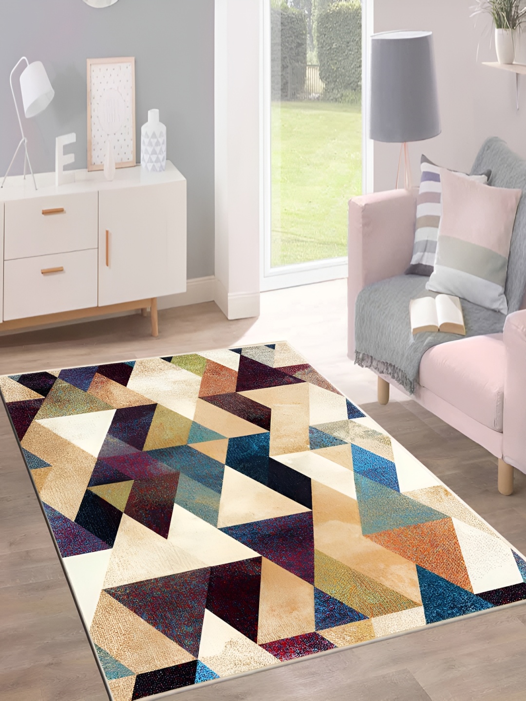 

bsb home Orange & Beige Geometric Anti Skid Carpet