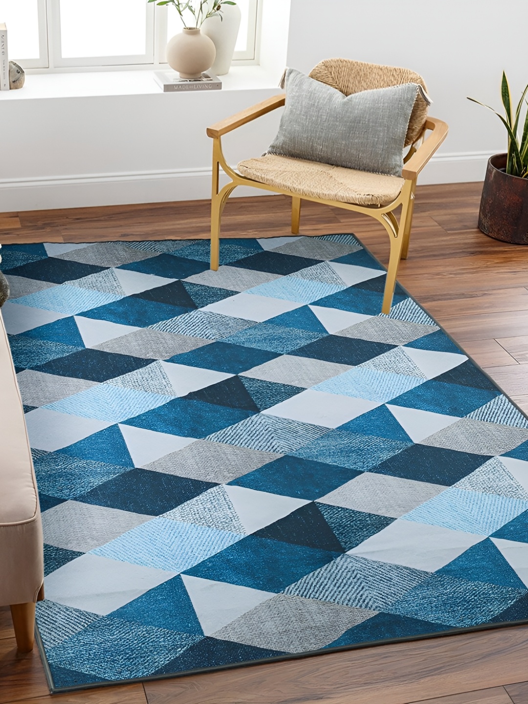 

bsb home Blue & Grey Geometric Anti-Skid Rectangular Carpet