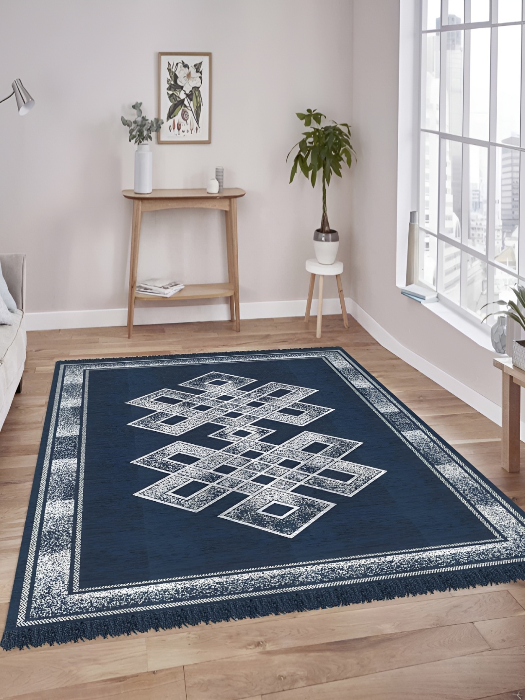

bsb home Grey & Blue Geometric Anti-Skid Rectangular Carpet