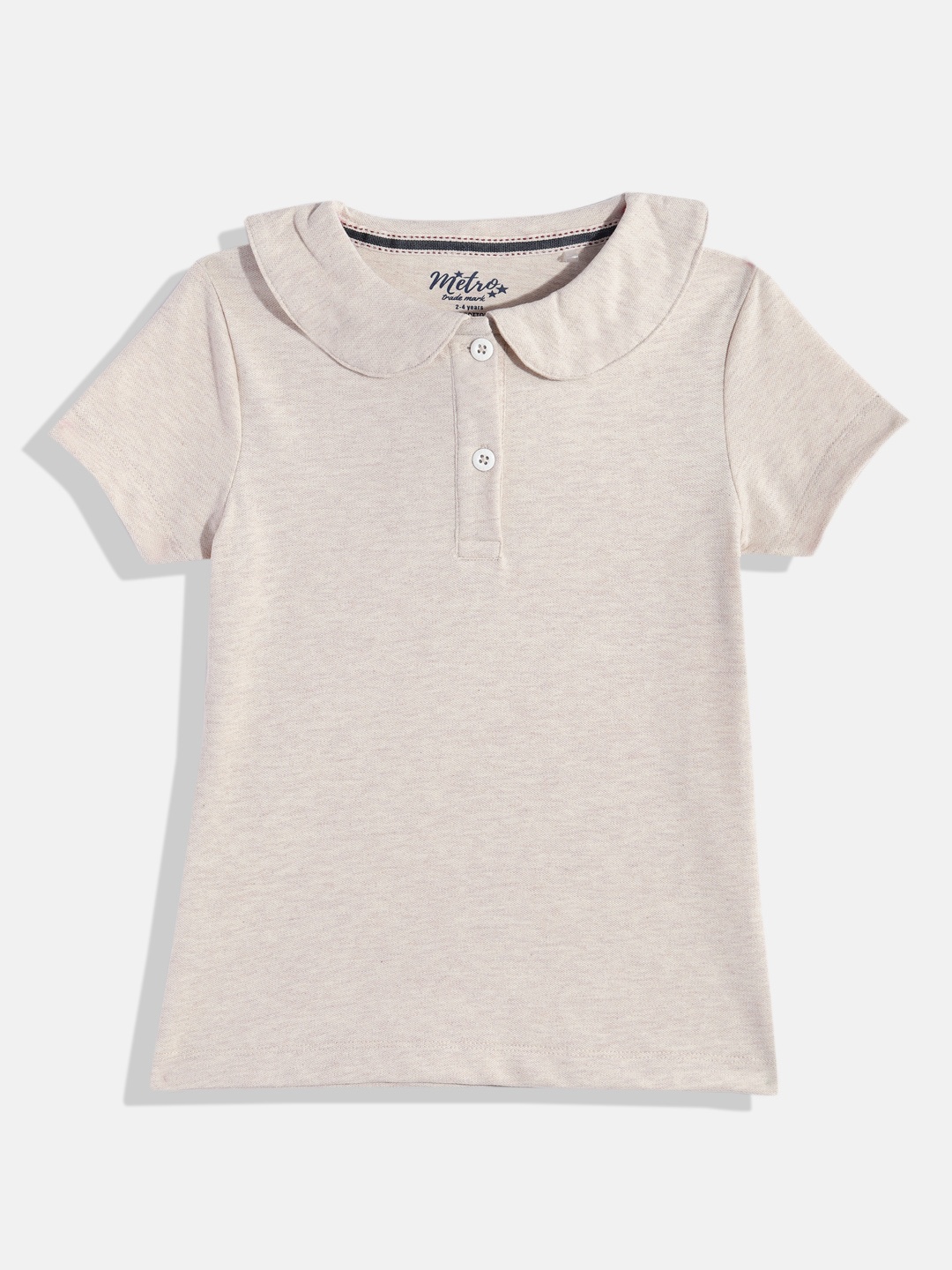 

METRO KIDS COMPANY Girls Solid Peter Pan Collar T-shirt, Beige