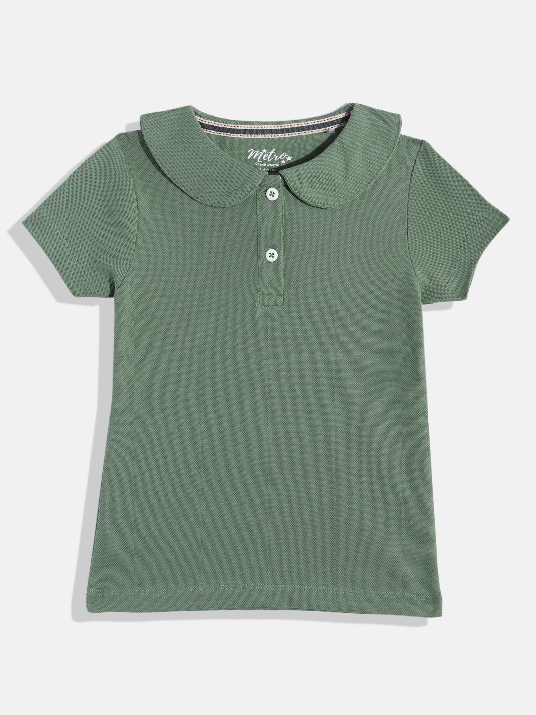 

METRO KIDS COMPANY Girls Solid Peter Pan Collar T-shirt, Green
