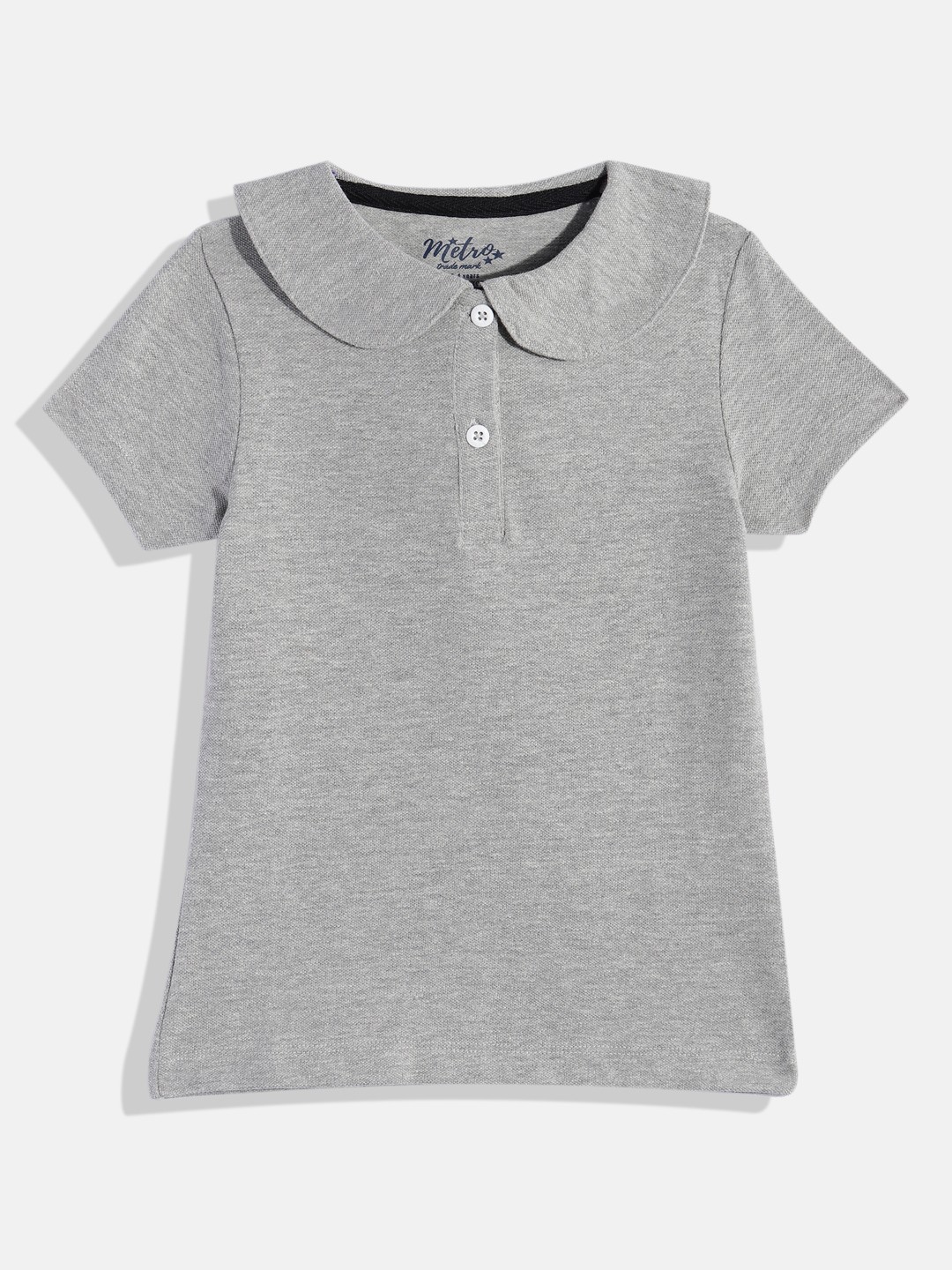 

METRO KIDS COMPANY Girls Solid Peter Pan Collar T-shirt, Grey
