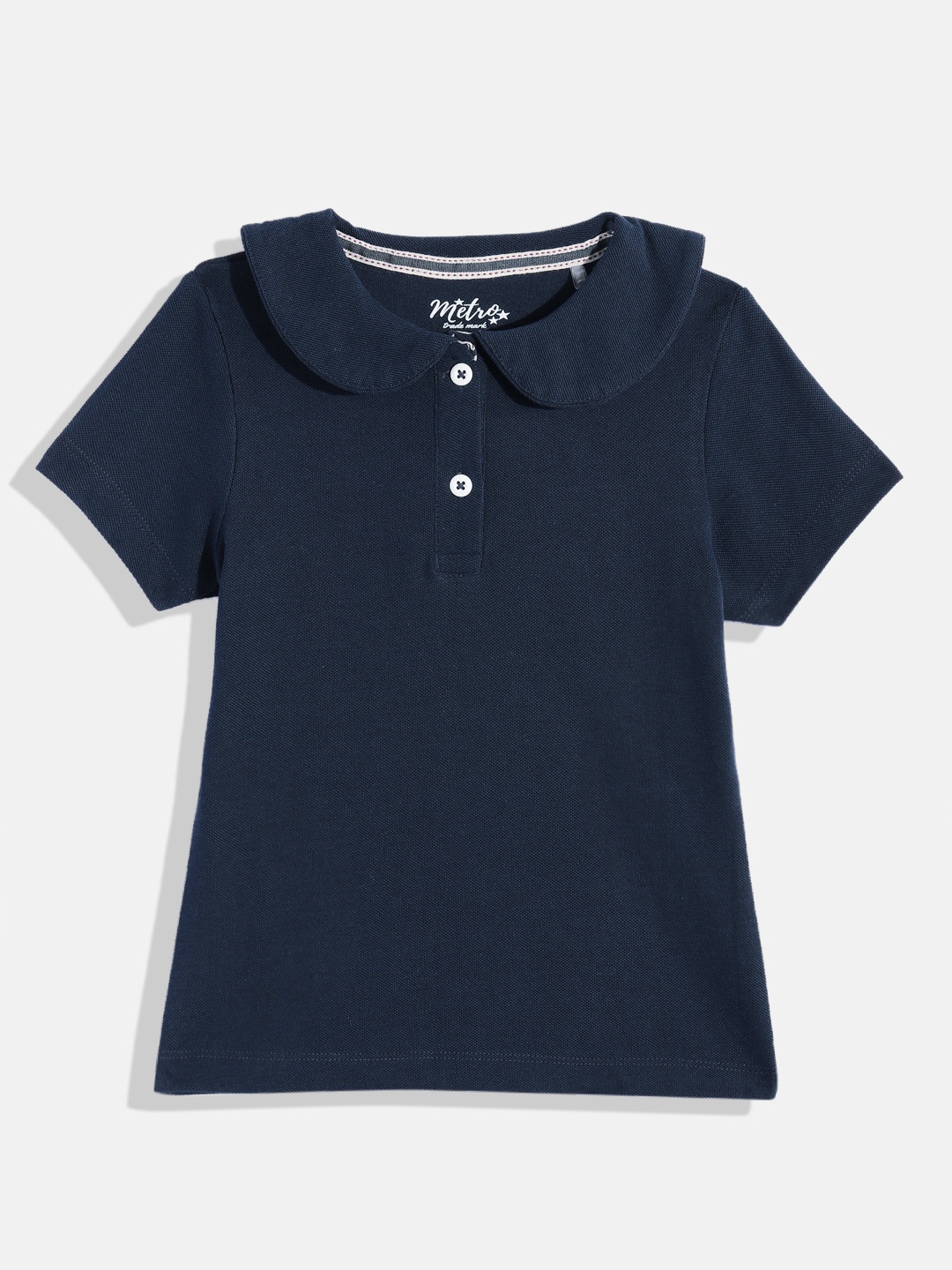 

METRO KIDS COMPANY Girls Solid Peter Pan Collar T-shirt, Navy blue