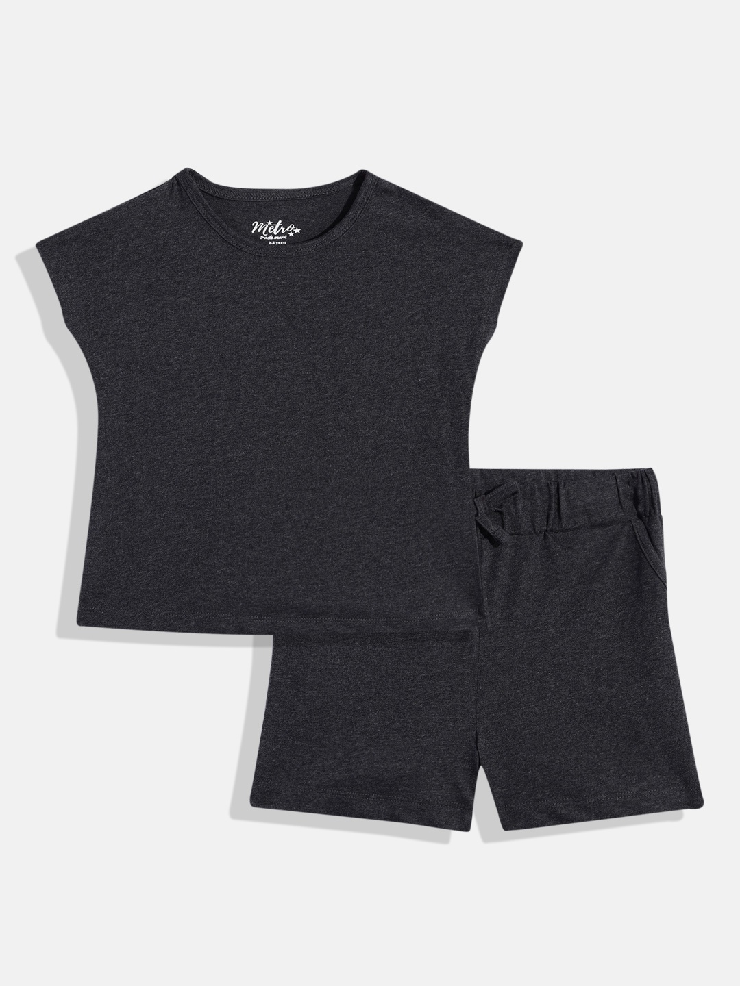 

METRO KIDS COMPANY Girls Solid Top with Shorts, Charcoal