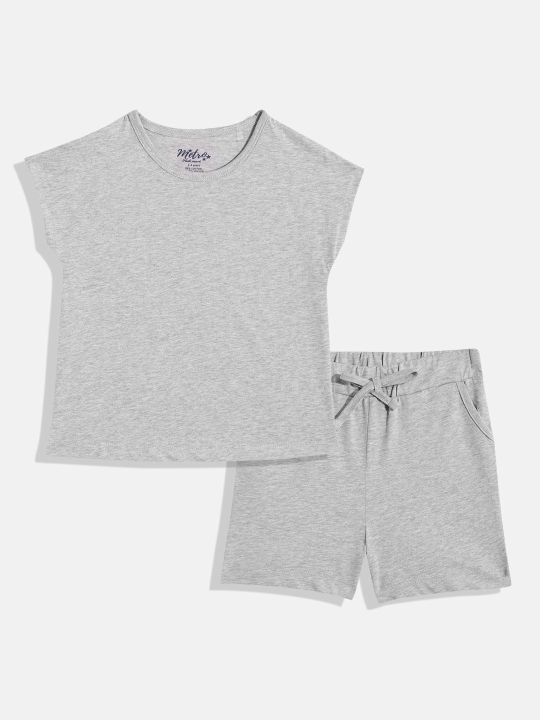 

METRO KIDS COMPANY Girls Solid Top with Shorts, Grey melange