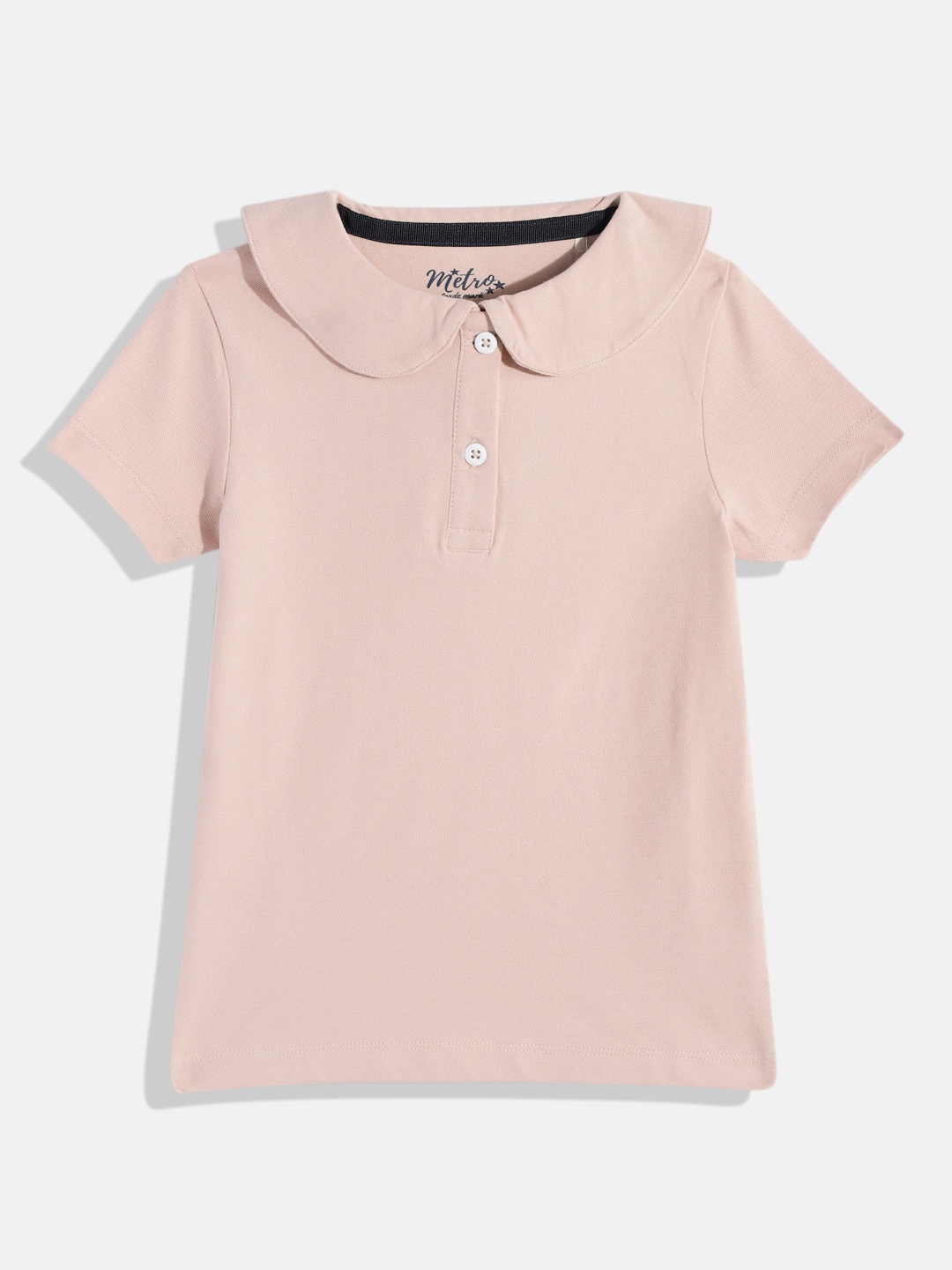 

METRO KIDS COMPANY Girls Solid Peter Pan Collar T-shirt, Pink