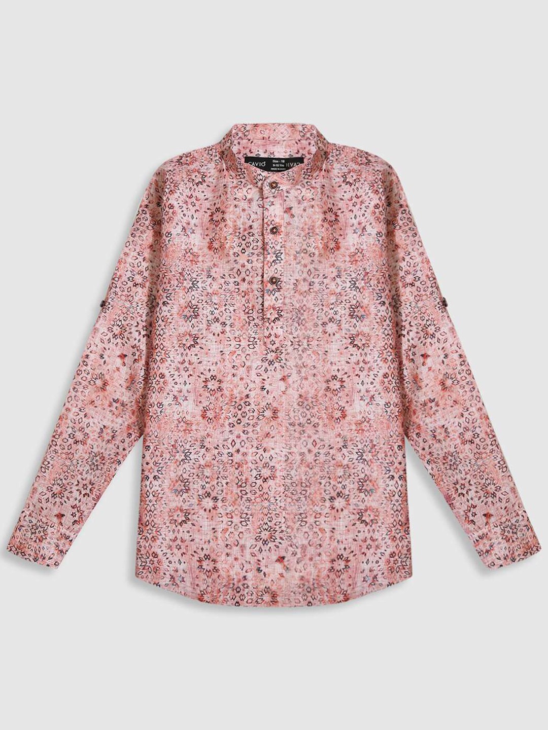 

CAVIO Boys Standard Abstract Printed Cotton Mandarin Collar Opaque Casual Shirt, Peach