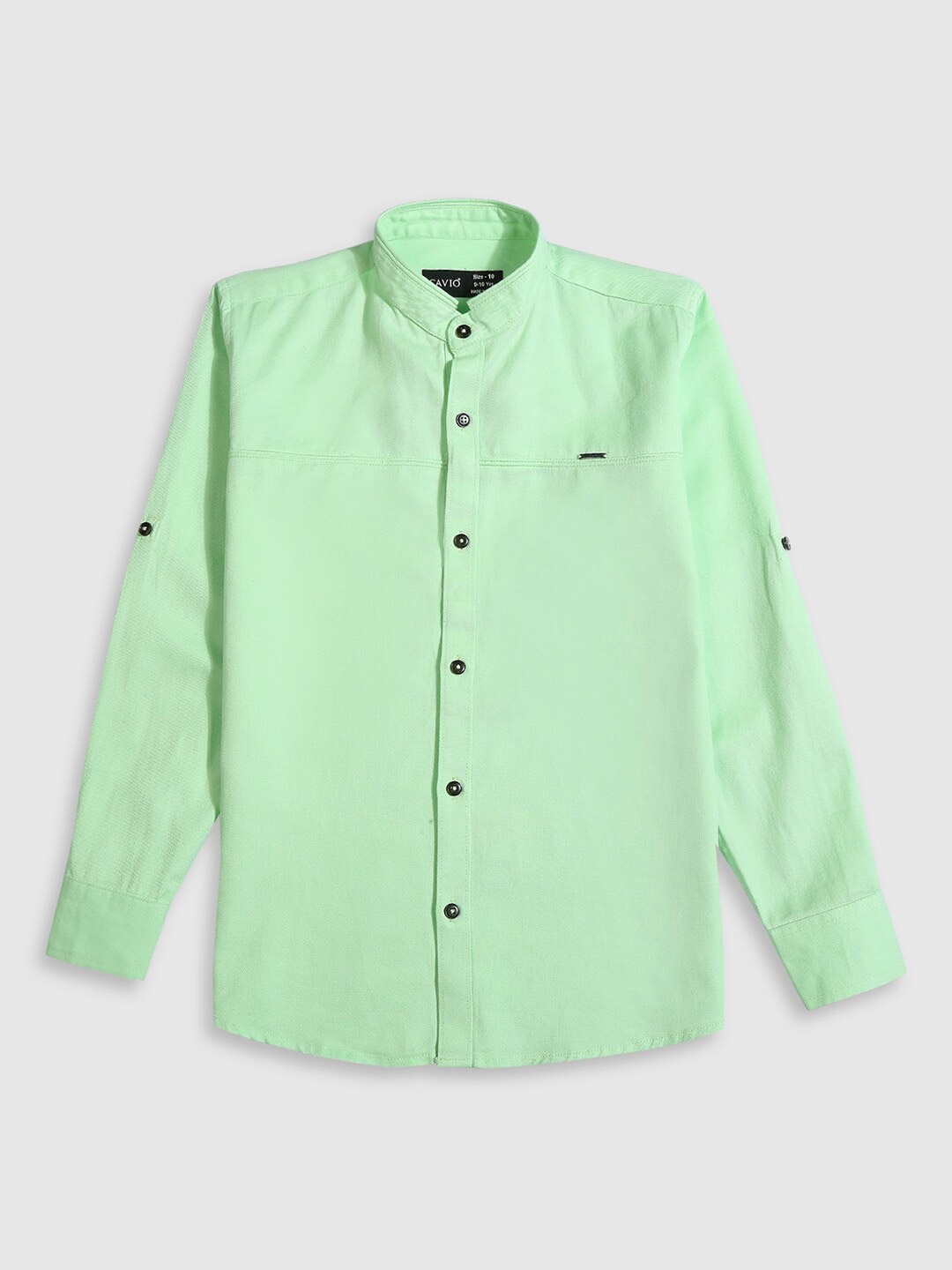 

CAVIO Boys Standard Fit Mandarin Collar Long Roll-Up Sleeves Cotton Casual Shirt, Green