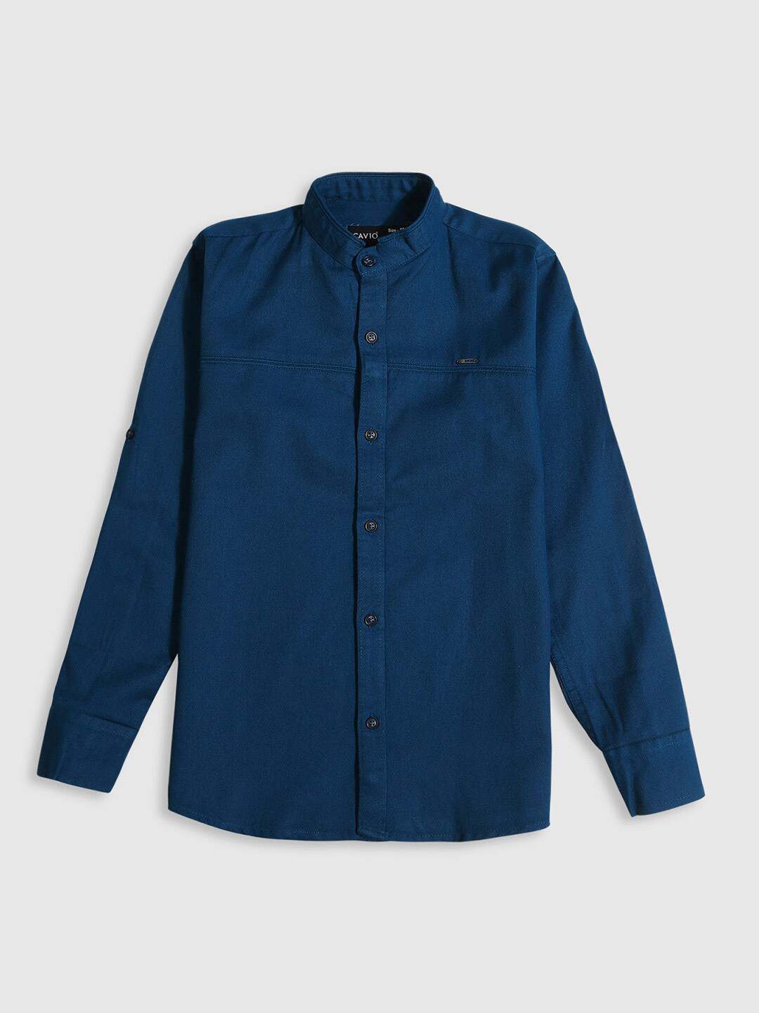 

CAVIO Boys Standard Fit Mandarin Collar Long Roll-Up Sleeves Cotton Casual Shirt, Blue
