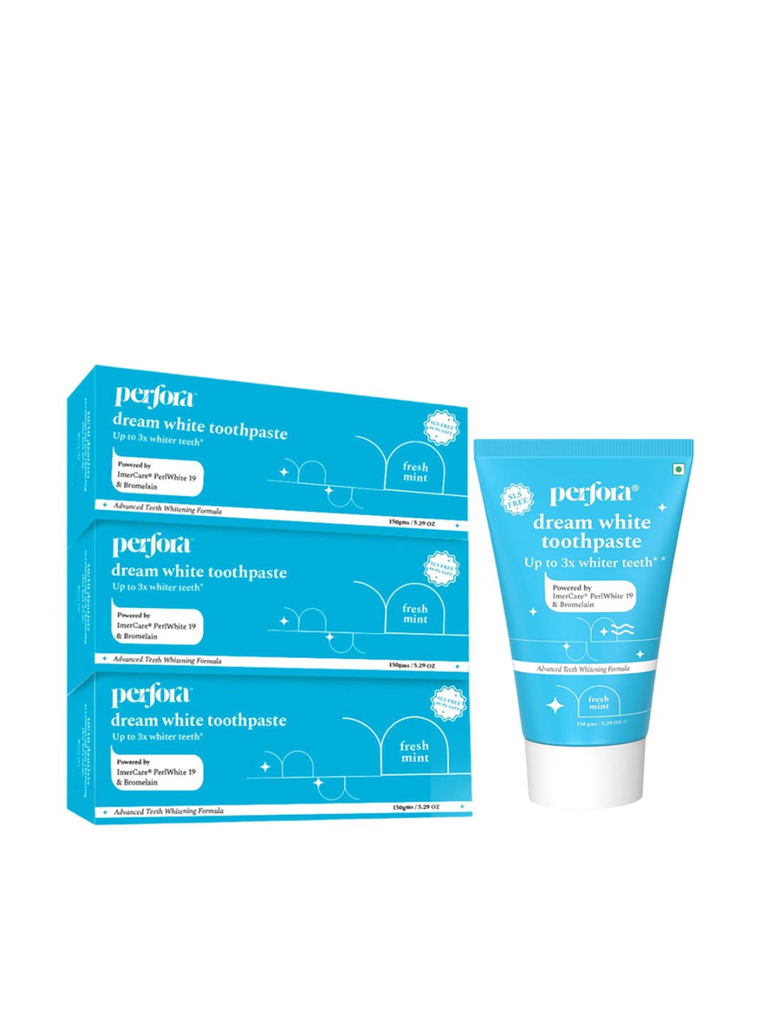 

Perfora Set of 3 Dream White Toothpaste 150 g each - Fresh Mint, Blue