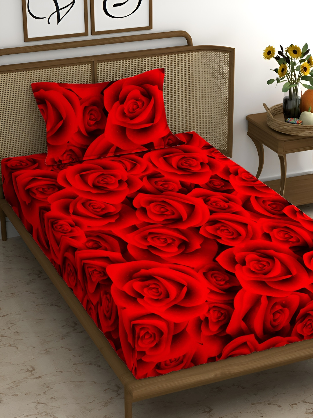 

CHHAVI INDIA Red Floral Printed Microfiber 210 TC Single Bedsheet with 1 Pillow Cover