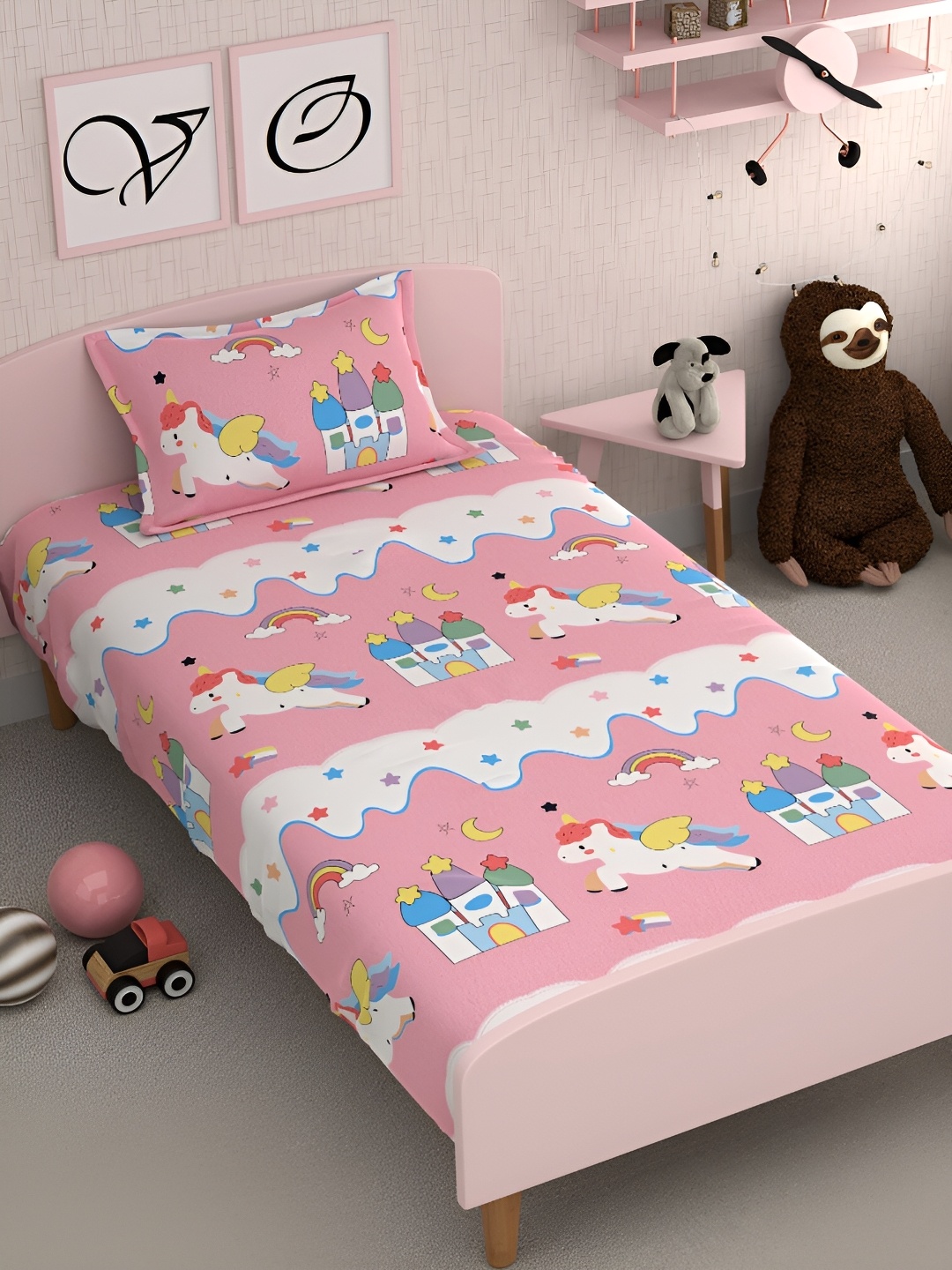 

CHHAVI INDIA Pink Graphic Printed Microfiber 210 TC Single Bedsheet with 1 Pillow Cover