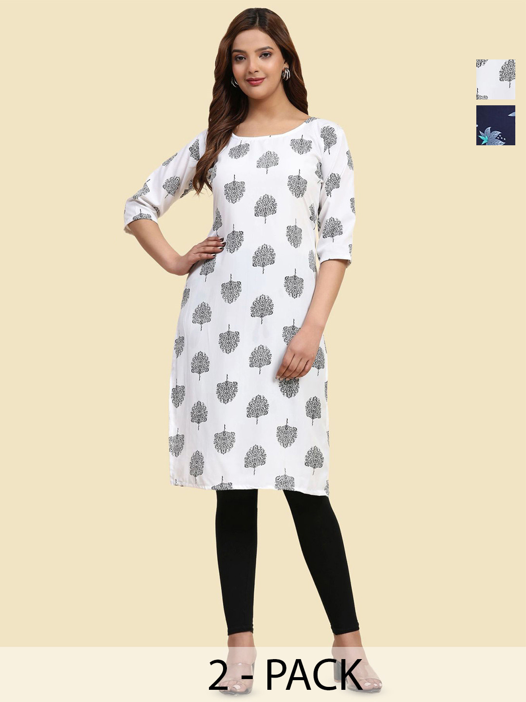 

Phenav Women Set Of 2 Floral Printed Crepe Kurta, Blue