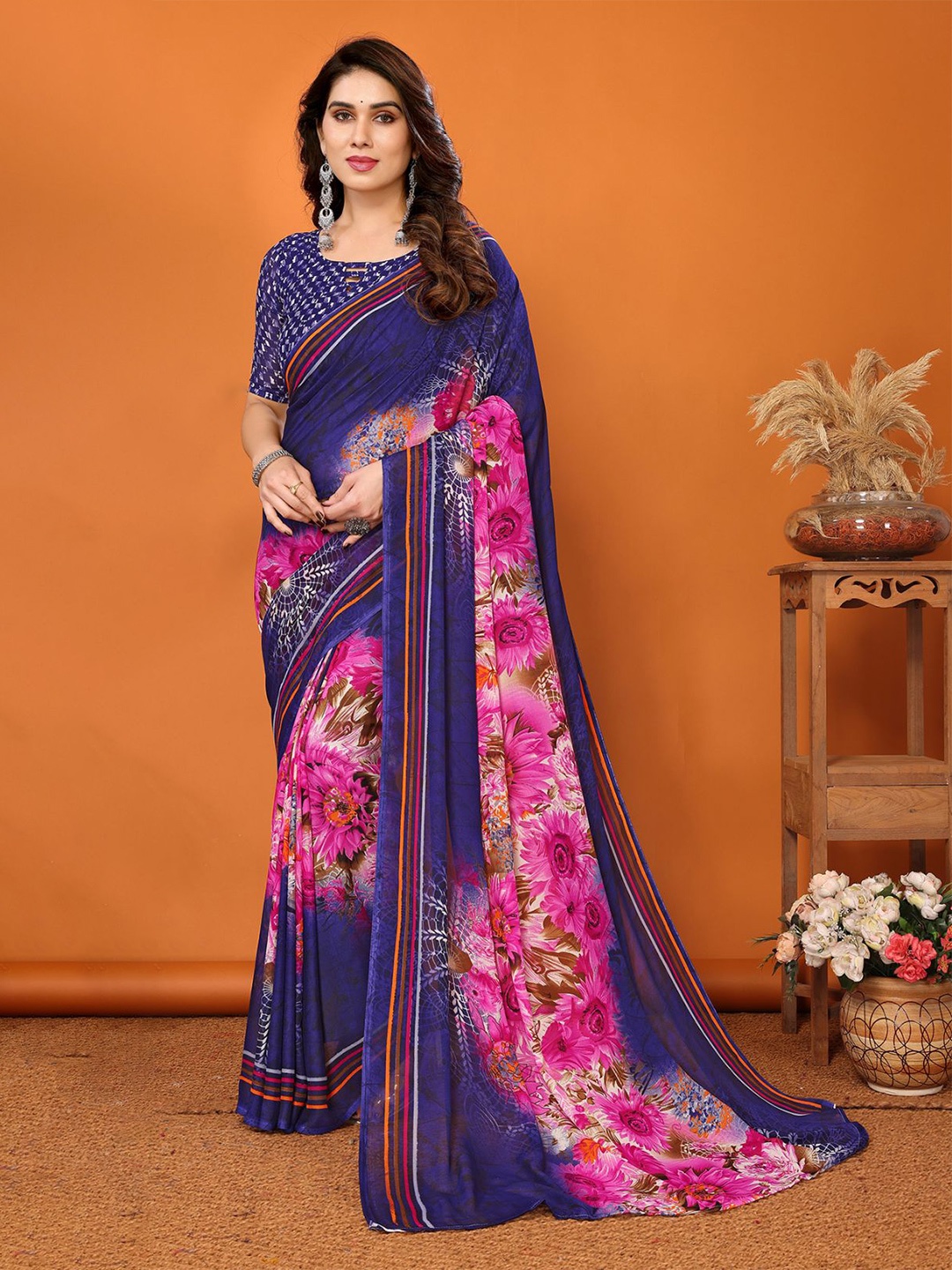 

Moda Rapido Floral Printed Saree, Blue