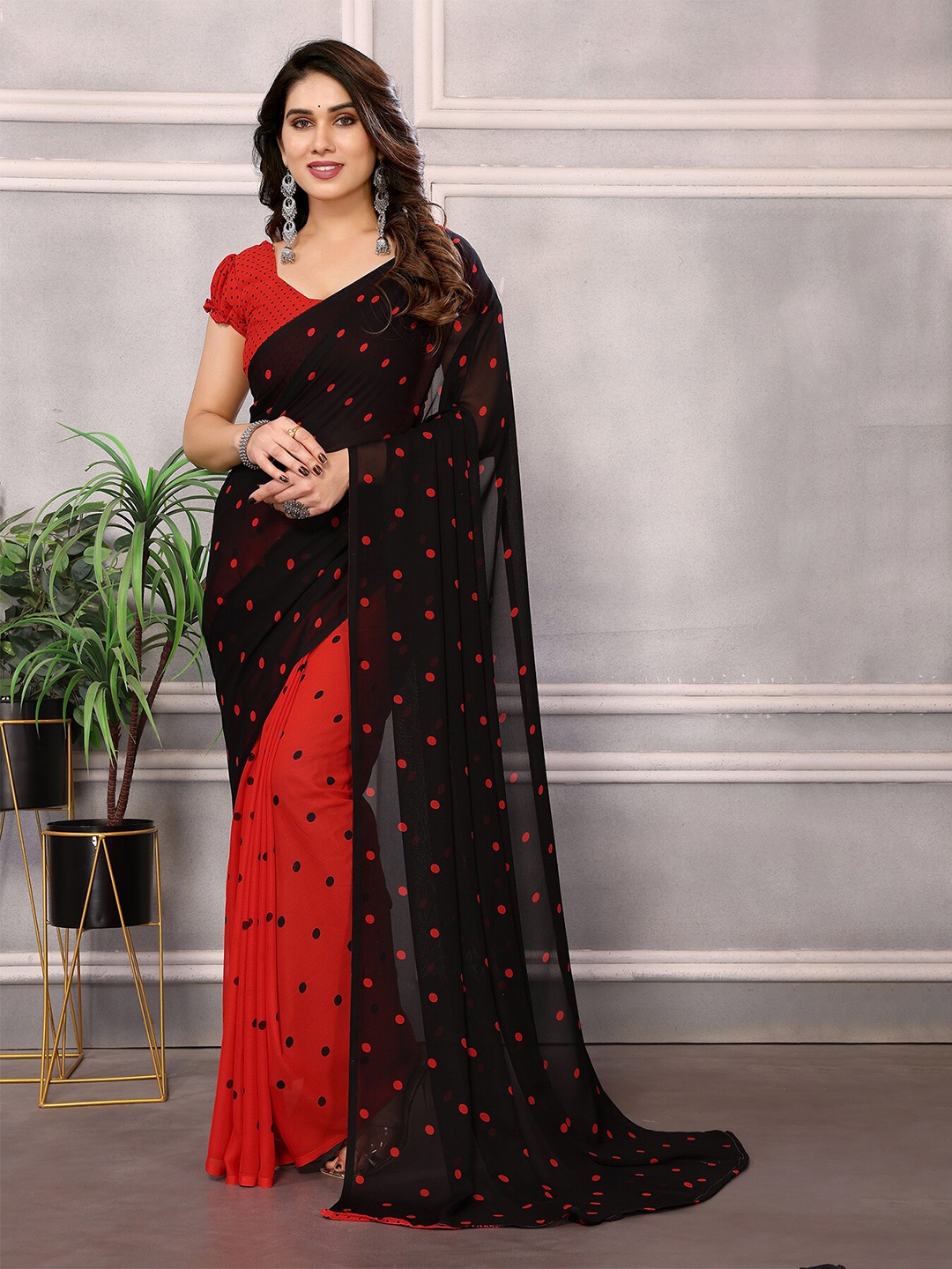 

Moda Rapido Polka Dot Saree, Black