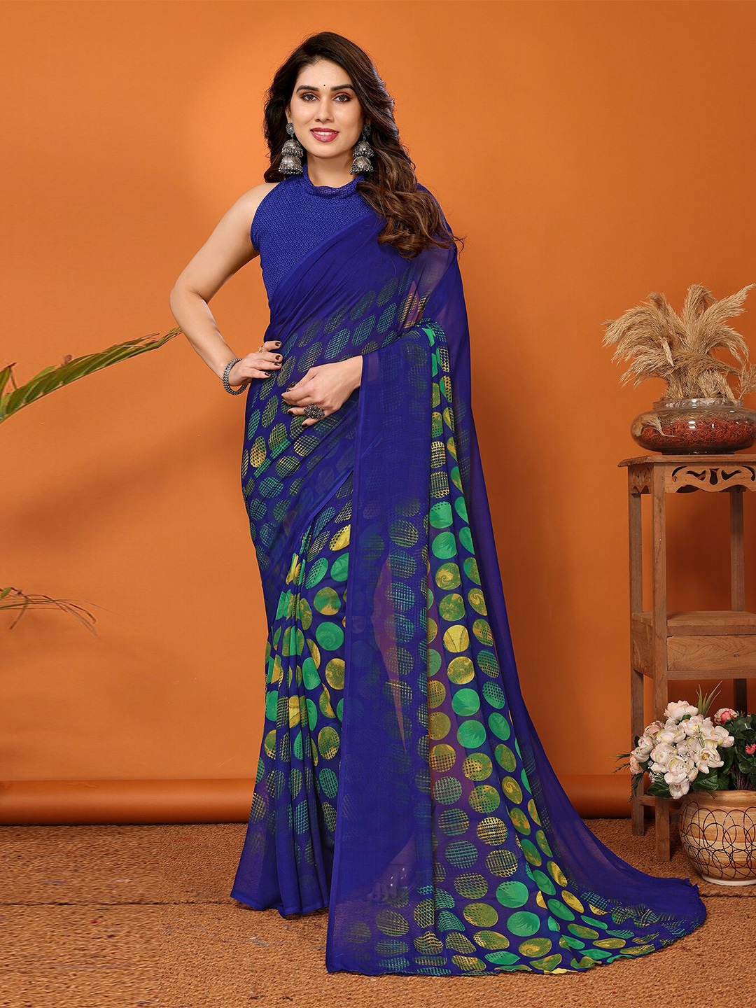 

Moda Rapido Abstract Printed Saree, Blue