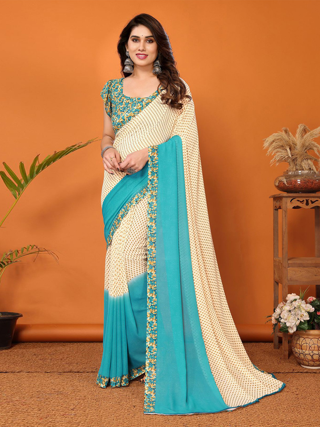 

ANAND SAREES Floral Saree, Blue