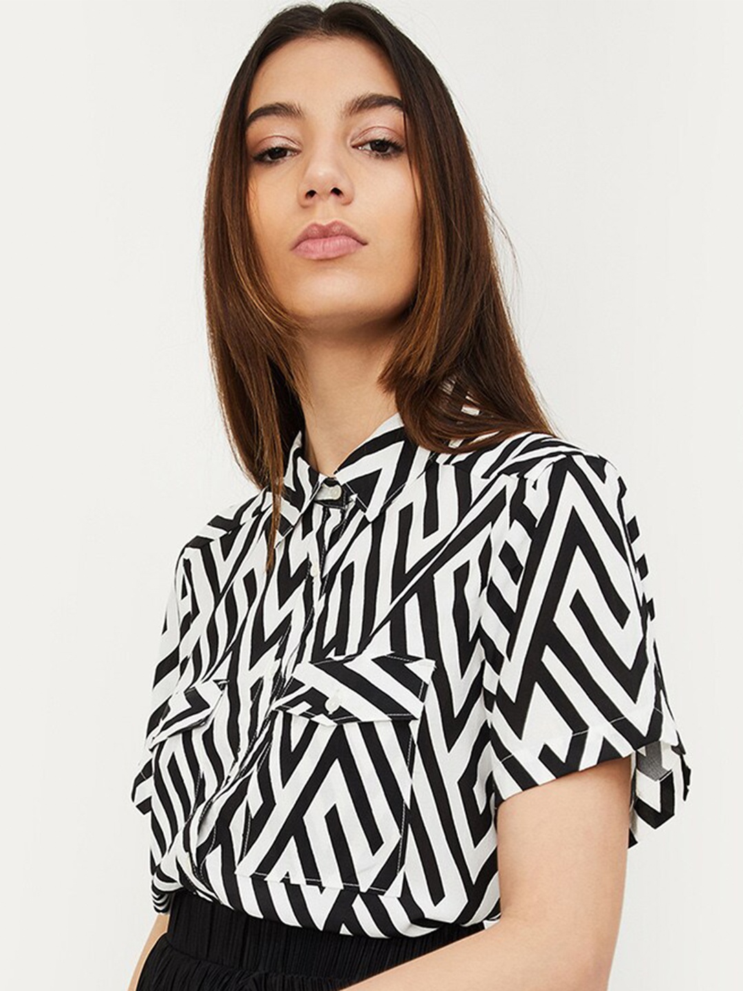

max Women Opaque Striped Casual Shirt, Black