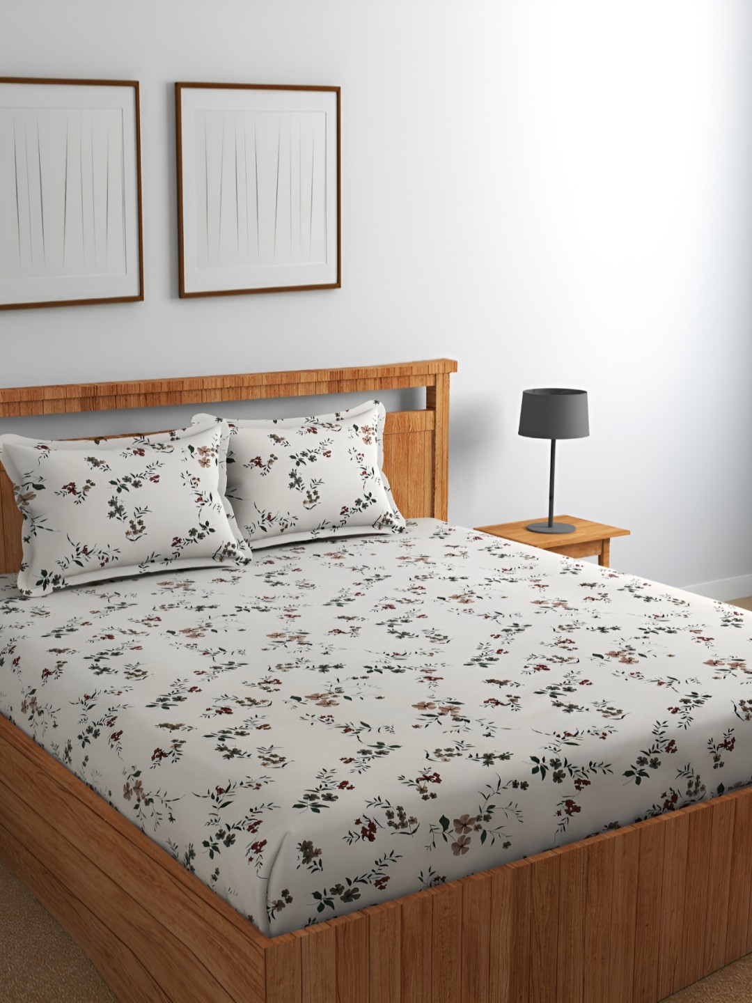 

Jizzby White & Grey Floral 210 TC Cotton King Bedsheet with 2 Pillow Covers