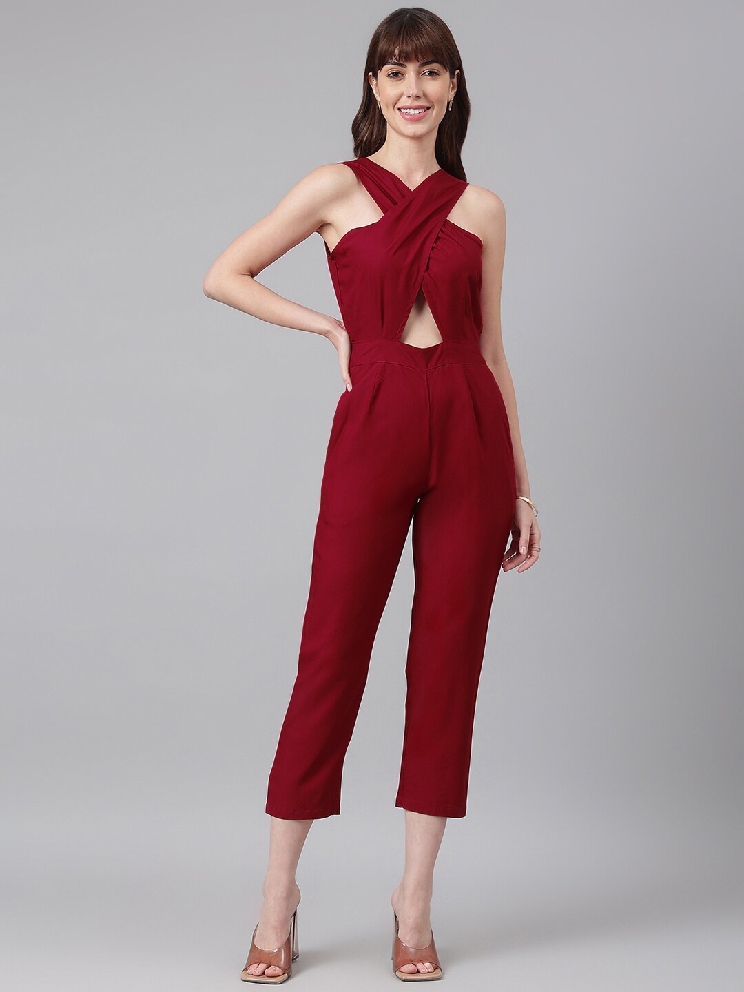 

Chemistry Criss Cross Neck Basic Jumpsuit, Maroon