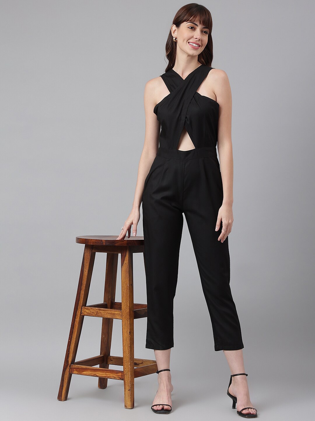 

Chemistry Criss Cross Neck Basic Jumpsuit, Black