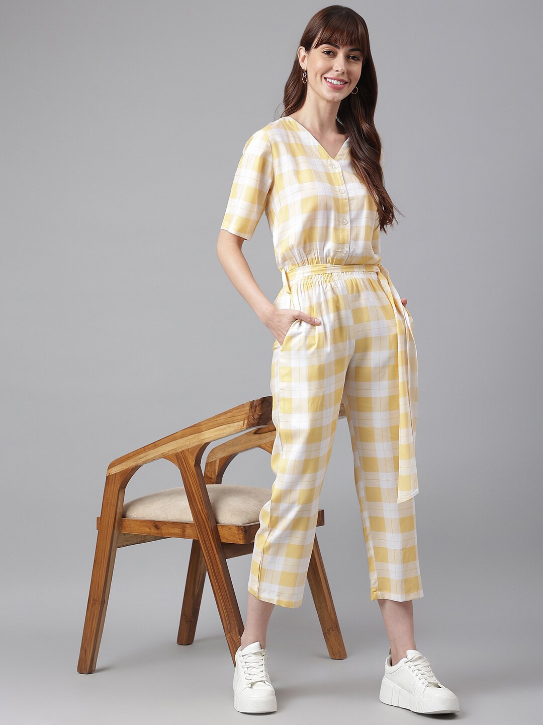 

Chemistry Checked Basic Jumpsuit, Yellow