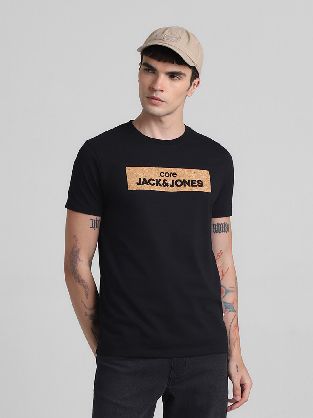 

Jack & Jones Typography Printed Slim Fit Round Neck Cotton T-shirt, Black