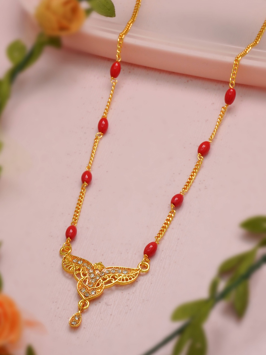 

Ramdev Art Fashion Jwellery Gold-Plated Artificial Stones and Beads Mangalsutra
