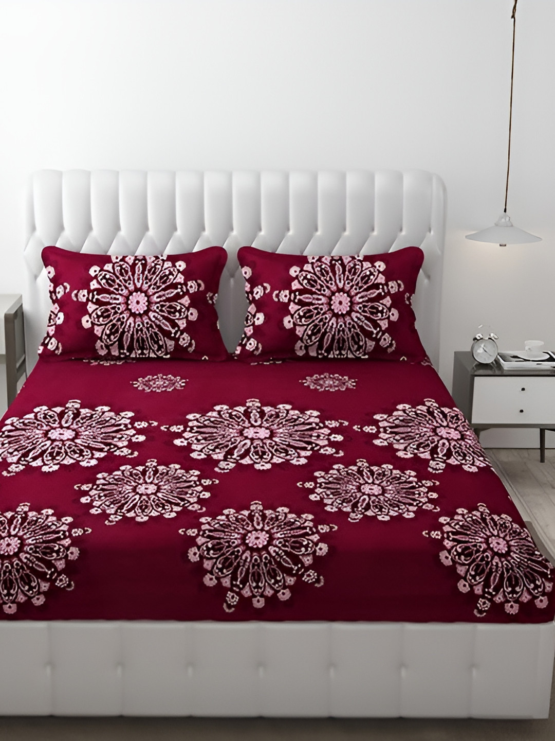 

Supreme Home Collective Maroon Floral Microfiber 144 TC Queen Bedsheet & 2 Pillow Covers
