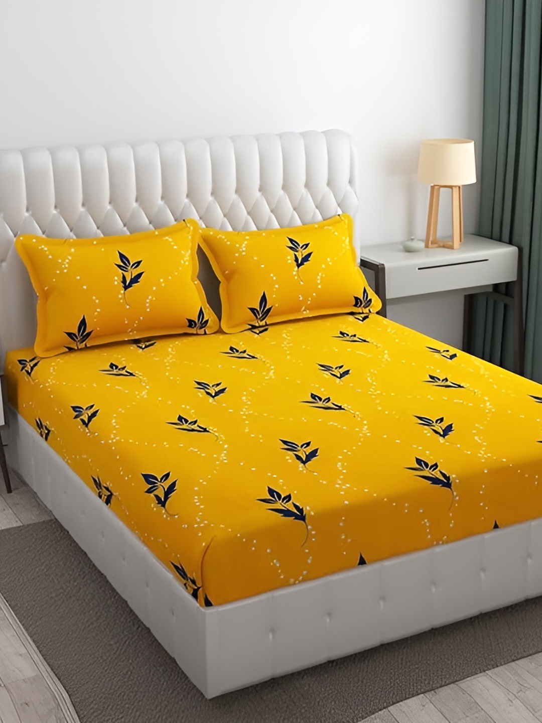 

Supreme Home Collective Yellow Abstract Microfiber 144 TC Queen Bedsheet & 2 Pillow Covers