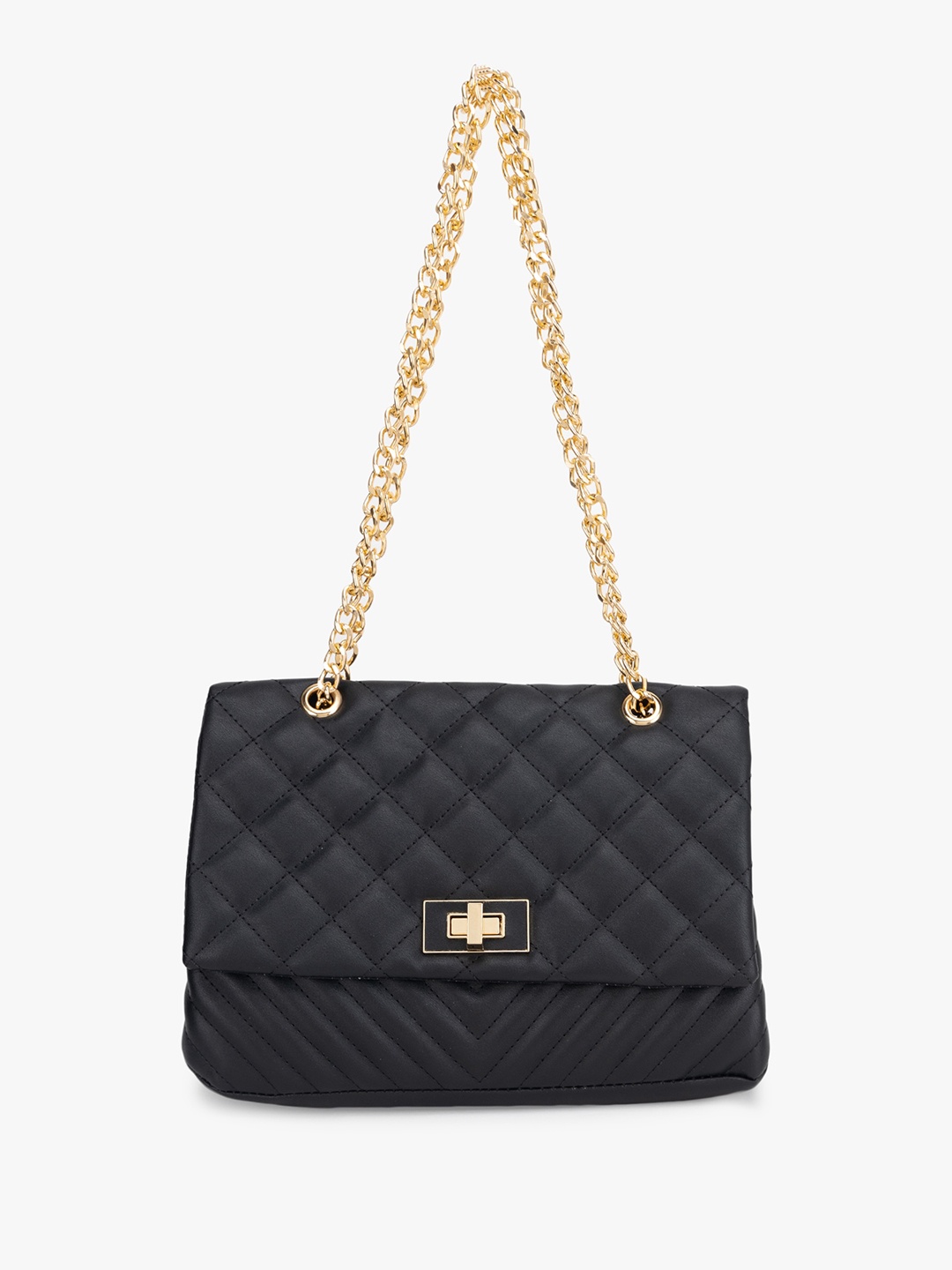 

Kazo Quilted Solid Handbag With Chain, Black