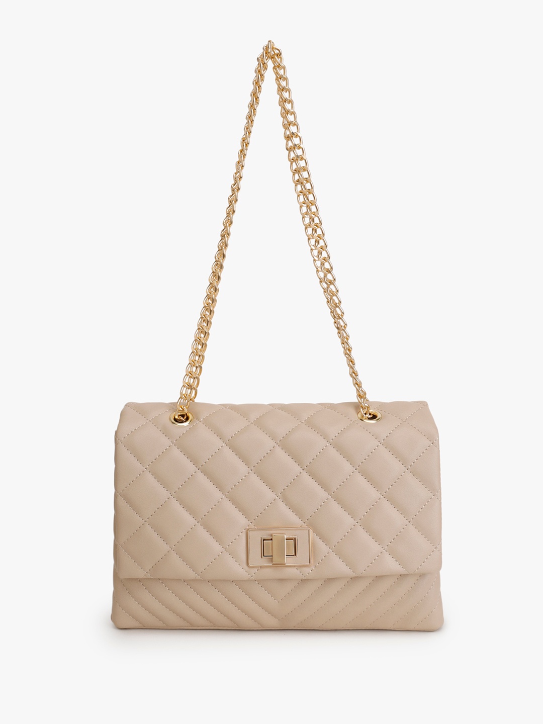 

Kazo Quilted Solid Handbag With Chain, Beige